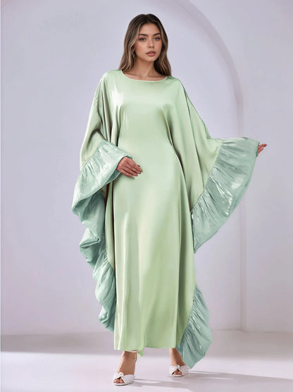 Luxe Modest Kaftan with Metallic Ruffle Trim