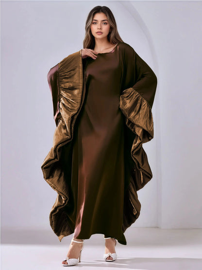 Luxe Modest Kaftan with Metallic Ruffle Trim