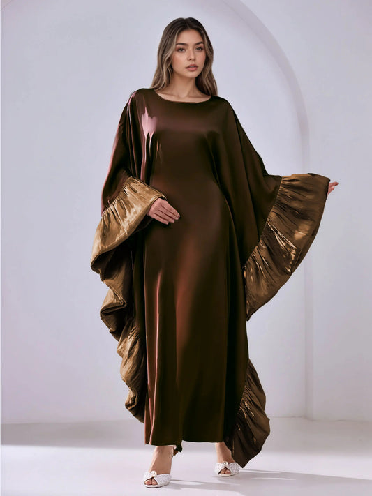 Luxe Modest Kaftan with Metallic Ruffle Trim