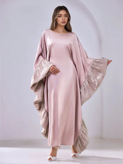 Luxe Modest Kaftan with Metallic Ruffle Trim