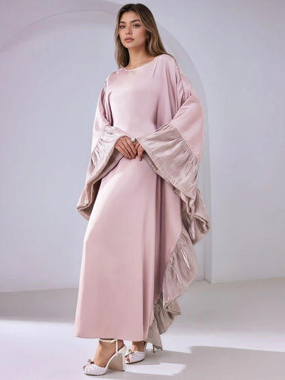 Luxe Modest Kaftan with Metallic Ruffle Trim