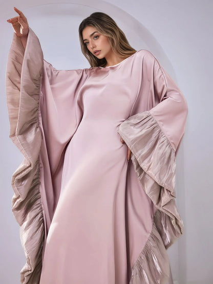 Luxe Modest Kaftan with Metallic Ruffle Trim