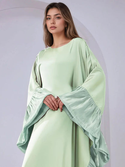 Luxe Modest Kaftan with Metallic Ruffle Trim